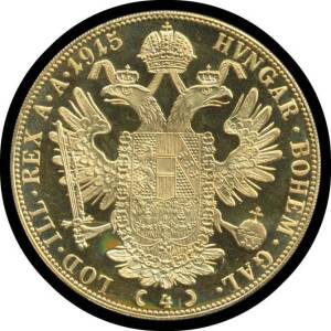 AUSTRIA: 1915 (Restrike) 4 Ducat Trade Coinage, KM #2276, 0.4427oz agw, EF.