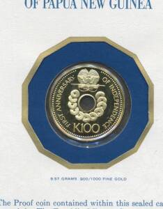 PAPUA NEW GUINEA: 1976 100 Kina Proof, First Anniversary of Independence, (0.900, 9.57g), in plastic wallet, agw 0.2769oz.