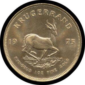 KRUGERRAND: 1975, agw 1oz, rim knock on obverse, otherwise aUnc.Â 