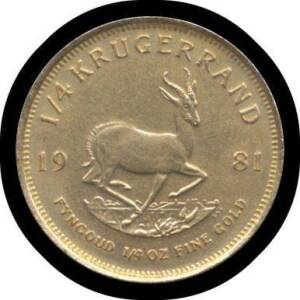 QUARTER-KRUGERRAND: 1981,&Acirc;&nbsp;agw&Acirc;&nbsp;&Acirc;&frac14;oz, VF.