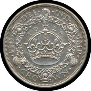 CROWN: KGV 1928 5/-, S #4036, rev. Crown within wreath, mintage 9,034, aUnc.Â 