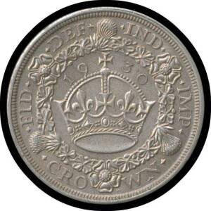 CROWN: KGV 1930 5/-, S #4036, rev. Crown within wreath, mintage 4,847, gVF.Â 