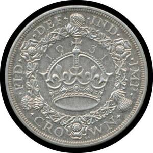 CROWN: KGV 1931 5/-, S #4036, rev. Crown within wreath, mintage 4,056, aUnc.Â 