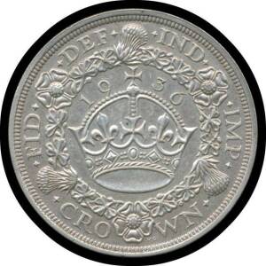 CROWN: KGV 1936 5/-, S #4036, rev. Crown within wreath, mintage 2,473, VF.Â 