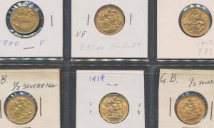 HALF SOVEREIGN: QV 1900, KGV 1911-1915, (total agw 0.7068 oz), condition varied, F-VF.