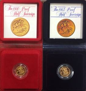 HALF SOVEREIGN: QEII 1980 & 1982 Proof Half-Sovereigns, St.George Reverse, in Royal Mint fold-out soft cases.