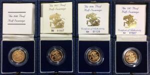 HALF SOVEREIGN: QEII 1984-87 Proof Half-Sovereigns, St.George Reverse, in Royal Mint cases with certs.