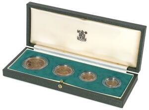 QEII: 1980 Gold Proof 'Four-Coin Sovereign Collection'Â Â£5,Â Â£2 (double Sovereign), Sovereign and Half-Sovereign cased set with cert #0157, (67.88g @ 22ct, total agw 1.999oz).