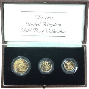 QEII: 1983 'Gold Proof Collection', &Acirc;&pound;2 (double Sovereign), Sovereign and Half-Sovereign cased set, (27.96g @ 22ct, total agw 0.8246oz).