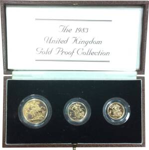 QEII: 1983 'Gold Proof Collection', Â£2 (double Sovereign), Sovereign and Half-Sovereign cased set, (27.96g @ 22ct, total agw 0.8246oz).