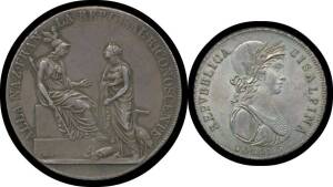 CISALPINE REPUBLIC:Â 1800 Silver Scudo Di Lire Sei (Scudo of 6 Lire), KM C#2, standing and seated figures, 'ALLA NAZ. FRAN. LA REP. CISAL. RICONOSCENTE' Â rev. 'SCUDO / DI LIRE SEI / 27. PRATILE / ANNO VIII' within wreath, (0.896 silver 23.05g), mintage 1
