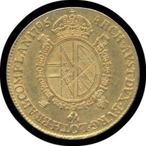 MILAN:&Acirc;&nbsp;Franz II, 1795M Gold Sovrano, KM #241, laureate bust to right, rev. crowned oval shield of Austro-Burgundian arms, Order of the Golden Fleece around, (gold 0.9190 11.05g), EF. Cat US$2000.