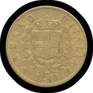 Vittorio Emanuele II: 1863 Gold 10 lira, KM #9.2 (0.900 3.23gÂ x3), total agw 0.2977oz, F-aVF.