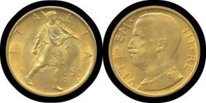 Vittorio Emanuele III:Â 1931-IX Gold 50 lira, KM #71 (0.900Â 4.40g), total agw 0.1273oz, aUnc.