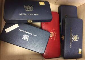 SPECIMEN / PROOF SETS: Cased 1953&Acirc;&nbsp;&Acirc;&frac12;d to Crown, 1965&Acirc;&nbsp;&Acirc;&frac12;d to Half-Crown (In original cellophane packet), then decimal 1968-1970 1c to $1, ChUnc. (5 sets)