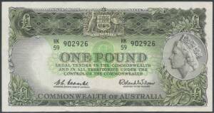 &Acirc;&pound;1 KGV Riddle/Sheehan prefix M/42, ink manuscript on reverse, and QEII Coombs/Wilson prefix HK59, both gFine.