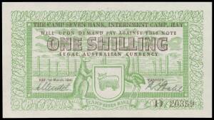 INTERNMENT CAMPS: HAY - ONE SHILLING, 1/- green and black, Campbell #1213a, M. Mendel/R. Stahl serial 'D 20359', EF/aUnc.