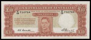 TEN POUNDS: KGVI&Acirc;&nbsp;1943 &Acirc;&pound;10 Coombs/Watt,&Acirc;&nbsp;McD&Acirc;&nbsp;#82,&Acirc;&nbsp;R&Acirc;&nbsp;#60, serial 'V/19 750784', gVF.