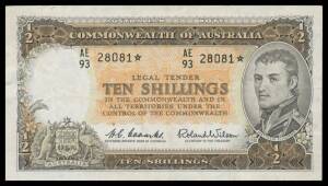 TEN SHILLINGS:Â 10/- Star Note,Â Coombs/Wilson, McDonald #25as, Renniks #17SF,Â Reserve BankÂ Issue, First Prefix, serial 'AE93 28081*', VF.