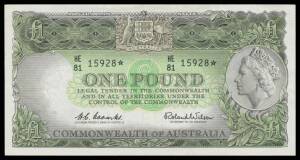 ONE POUND STAR NOTE: Â£1 Coombs/Wilson, McD #52s, R#34Sb,Â Reserve BankÂ Issue, serial 'HE/81 15928*, crisp note, EF.Â 