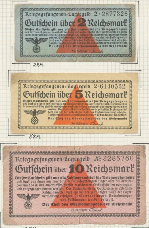 WWII POW - KRIEGSEFANGENEN LAGERGELD, 1939-45, 10pf (2), 50pf, 2rm, 5rm & 10rm, General issue, condition varied, VG-VF.