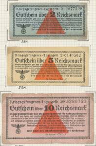 WWII POW - KRIEGSEFANGENEN LAGERGELD, 1939-45, 10pf (2), 50pf, 2rm, 5rm & 10rm, General issue, condition varied, VG-VF.