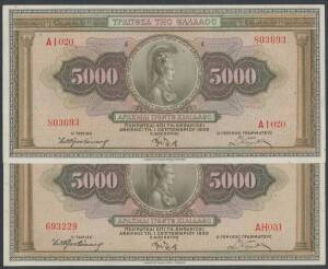 BANK OF GREECE: 1928 3rd Provisional Issue 1000d, 1932 500d & 5000d (2), 1935 50d 100d & 1000d,&Acirc;&nbsp;Pick # 100-106, German/Italian Occupation Inflation Issues 1941 1000d, 5000d P #118-9, 1943 50d - 25,000d, P #121-123, 1944 100,000d & 1,000,000d, condition v