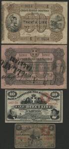 Remainder group with 'BANCA NAZIONALE' 2L & 10LÂ Galliano/NazariÂ 25.07.1866, Alfa #BNRI.305; 30 Lira, 'CREDITO AGRICOLO INDUSTRIALE SARDO' Bao/Costa/Boy 01.03.1874, A #CAIS.10, and 'BANCO AGRICOLI SARDA' Solinas/Apostoli/Boy 01.01.1879, A #BAGS.19, all a