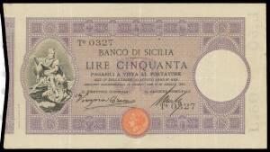 SICILY: BANCO DI SICILIA 50 Lira 27.04.1897, Craco/Mallo, A #BSIC.83(R4), serial ' Te 0327', vertical folds, flattened/cleaned.