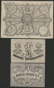 VENETIAN REPUBLIC, 1848 'MONETA PATRIOTTICA' 3L, 5L & 100L slight soiling at top and base otherwise EF.