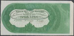 PAPAL STATES:Â 1855 Banco Pontificio, 10 Scudi brown (247 x 116mm) U # BPON.30 and 20 Scudi green (271 x 129mm), both with small corner tears otherwise VF.