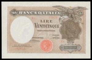 VITTORIO EMANUELE III, BANCA D'ITALIA, 25 Lira, '22.02.1919' Canovai/Sacchi, Alfa #BI.102 (R3), Pick 42b, tone spots, aEF.