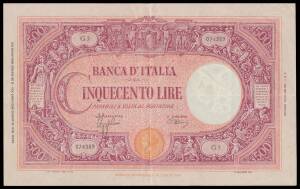 500 Lira, 1939-47 selection includingÂ Azzolini/UrbiniÂ 31.03.1943 A #BI.460 (R3), Introna/Urbini (il Commissario) 07.10.1944 A #BI.468, andÂ Einaudi/Urbini 19.02.1947 A #BI.479 (R4), circulated group, condition varied, F-gVF.