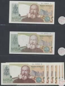 2000 Lira, 1973-92 complete run,Â Pick #103a-c, A #BI.740- 744, plus Replacement NoteÂ Ciampi/SpezialiÂ 'XA 523463 A' #BI.743sp, some duplication, mostly Unc.