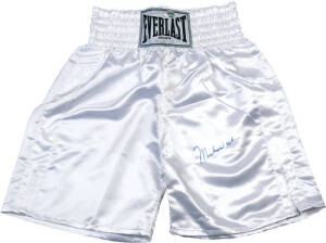 MUHAMMAD ALI, signature on pair of "Everlast" boxing shorts. With 'Online Authentics' No.OA-8090211.