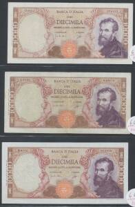 10,000L 1962-97 Michelangelo, Macchiavelli and Volta types, complete dates and signatures, Alfa #BI.850-875, plus a few duplicates in the later issues and Fazio/Speziali 26.04.94 Replacement Note, prefix 'XF', condition varied but mostly Unc.