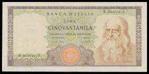 50,000L Leonardo da Vinci, Carli/LombardoÂ 19.07.1970, A #BI.891, Pick 99b, flourescent fibre paper, serial 'R 034924 J', centre fold otherwise a crisp fresh note, gEF.