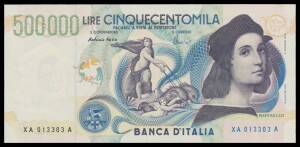 500,000L Raffaello, 1997Â Fazio/Amici, Replacement Note, Alfa #BI.950sp, (Pick #118var), serial 'XA 013303 A', Unc.