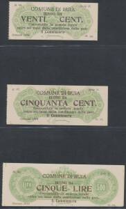 OCCUPATION ISSUES -Â AUSTRIAN OCCUPATION OF UDINE,Â  January 1918 'Comune di Buja' 20c, 50c and 5 Lira black on green underprint, not validated, EF, plus Â March 1918 50c orange, 1 Lira blue, 5 Lira orange and 10 Lira blue, Unc.