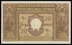 ITALIAN SOMALILAND: 1950 'CASSA PER LA CIRCOLAZIONE MONETARA DELLA SOMALIA' 5 Somali blue & Yellow (1st issue), 10s Ciancimino/ Inserra and 20s Ciancimino/ Inserra Pick #12a-14a, some light soiling, folds & creases, flattened, otherwise complete notes, VG