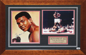 MUHAMMAD ALI, display "I am the Greatest", with signed photograph, window mounted with colour photograph of Ali standing over Sonny Liston, framed & glazed, overall 63x44cm.