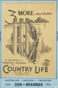 DON BRADMAN: Reprinted full page advert for Country Life Cigarettes featuring Don Bradman, framed & glazed, overall 54x80cm. Attractive piece to hang on the wall.