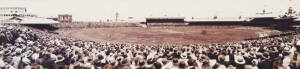 1932-33 BODYLINE SERIES, modern panoramic photograph of the 1st Test at the SCG, window mounted with caption "Bodyline, 1932-33 Test Series, First Test, At Sydney 2,3,4,5,6,7 December 1932, England won by 10 wickets", framed & glazed, overall 113x50cm.