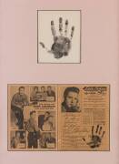 EDDIE COCHRAN, hand-print on page, window mounted with an article discussing his hand-print in "Valentine" magazine for 26th March 1960; plus an article "Anne and Davy meet Eddie Cochrane in the Valentine office" published 16th April 1960 {- the day befor