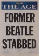 THE BEATLES: Newspaper banners (4), including "Beatle Stabbed" & "Beatle Hero of Death Crash", each 41x60cm. - 2