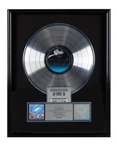 THE JACKSONS: Platinum Record for "Victory" (1984), with plaque "Presented to, The Jacksons, To Commemorate the Sale of more than 1,000,000 copies of the Epic Records album and cassette "Victory", with RIAA logo, framed & glazed, overall 43x53cm. Provenan