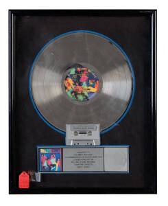 THE ROLLING STONES: Platinum Record for "Dirty Work" (1986), with plaque "Presented to, Columbia Records, To Commemorate the Sale of more than 1,000,000 copies of the Rolling Stones Records album and cassette "Dirty Work", with RIAA logo, framed & glazed,