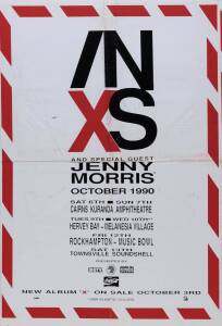 INXS: Posters (2), "INXS, with special guests Sandii & The Sunsetz, Lismore Workers, Wed 4th Jan"; "INXS and Special Guest Jenny Morris, October 1990" with Queensland tour dates, each about 50x72cm.