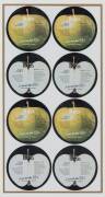 THE BEATLES: Printer's Proof for the labels of the two-CD set for the album "The Beatles - Live at the BBC" (1994), window mounted, framed & glazed, overall 38x59cm.&nbsp;