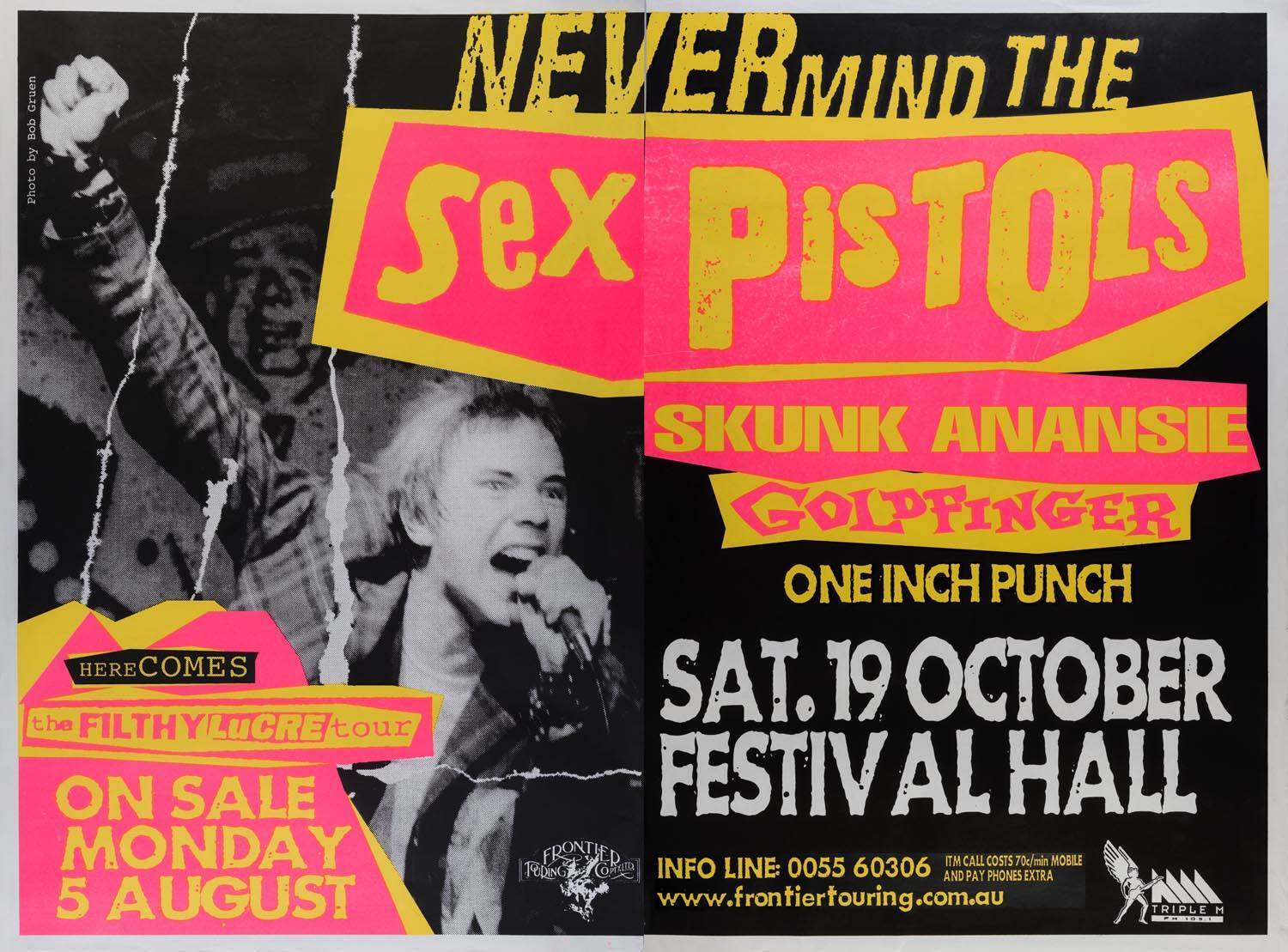 SEX PISTOLS: 4-sheet poster, Never Mind The Sex Pistols, Here Comes the  Filthy Lucre tour, Sat 19 October, Festival Hall , overall 205x152cm.